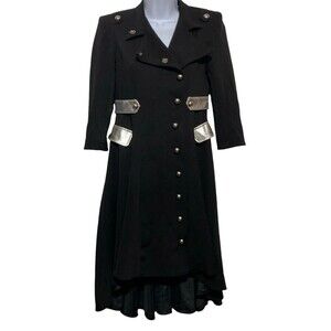 Gail McInnis Choir Costume Dress Coat Double Breasted Black Silver High Low Hem